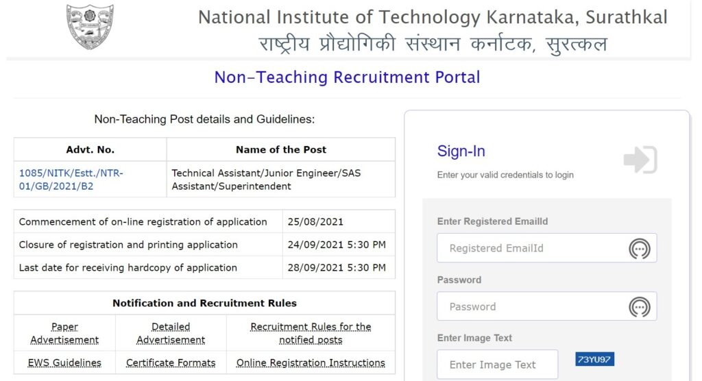 NIT Karnataka Non-teaching post notification