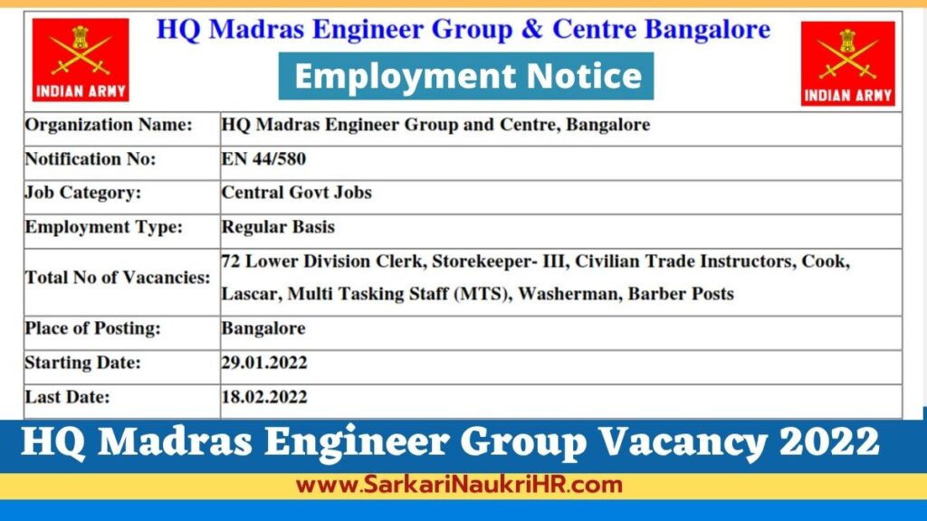 HQ Madras Engineer Group Recruitment 2022
