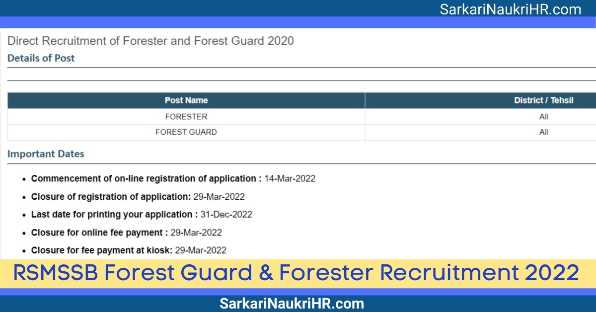 Rajasthan Forester and Forest Guard 2022